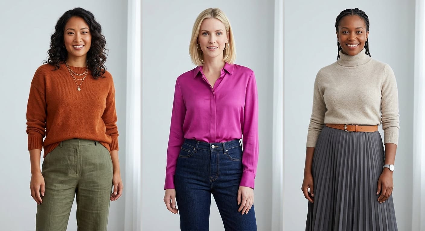 Three outfit examples for warm, cool, and neutral undertones